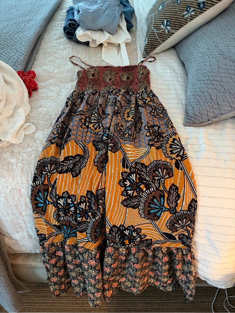 Anthropologie Boho Floral Sundress in Mustard, Black, Teal